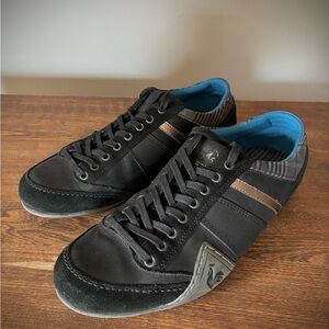 Le Coq Sportif Leather Black Gold and Blue Turin Sneakers Size 10.5